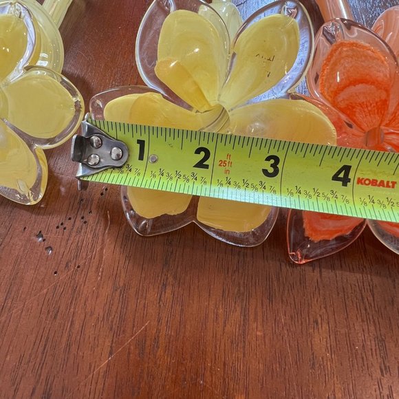 Murano Italian Glass Flower Napkin Ring Set of 6 Holders Yellow Orange & Green - Picture 15 of 15